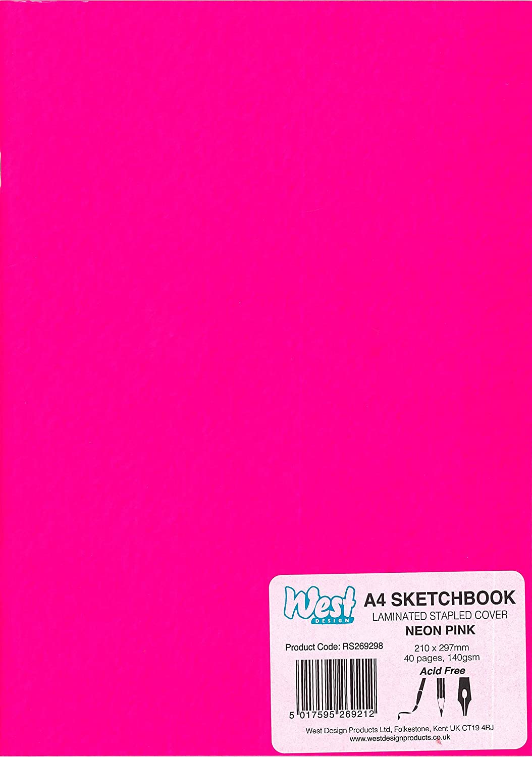 A4 Sketchbook Neon Pink 40Pg 140Gsm