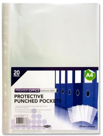 Premier A4 Multi Punched Pockets 20 Pack